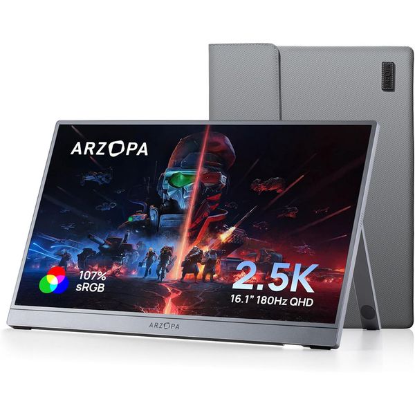 ARZOPA 16.1" 2.5K 180Hz Portable Monitor 2560x1600 QHD Display with Stand
