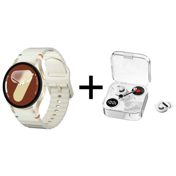 Beige Smart Watch Fitness Tracker &amp; Bluetooth Headphones Combo