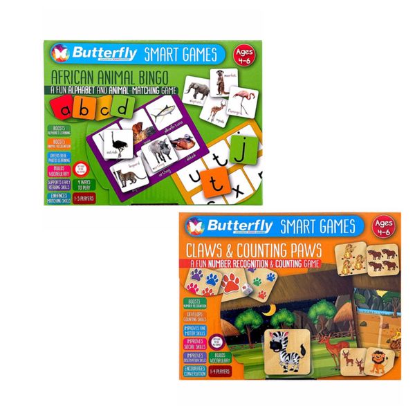 Butterfly Smart Games - Safari Animal Bingo &amp; Counting Adventure (2-Pack)