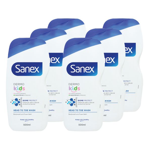 Sanex Dermo Kids Bath and Shower Gel, Bulk Offer - 6 X 500ml