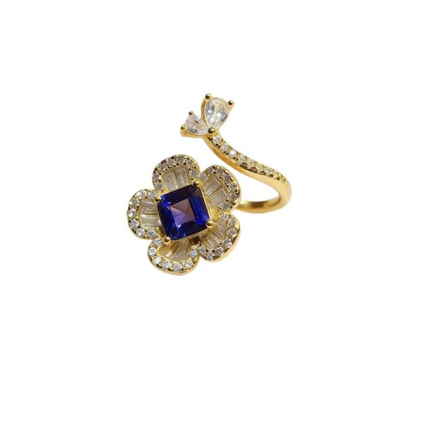 Natural Blue Sapphire Ring With Unique Flower Design