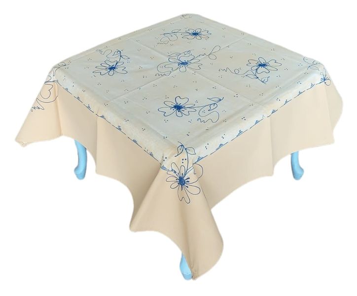 Square 4 Seater Tablecloth - Beige with Blue