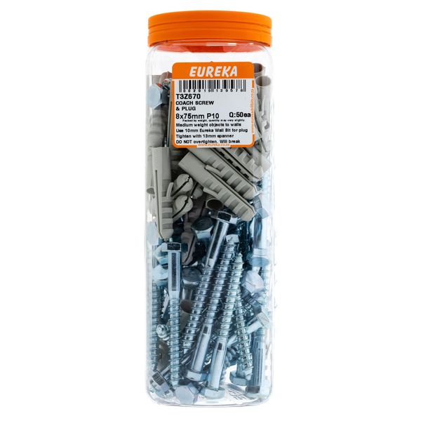 EUREKA Coach Screw &amp; Plug 8 x 75mm Plug 10mm Q:50 T3Z670