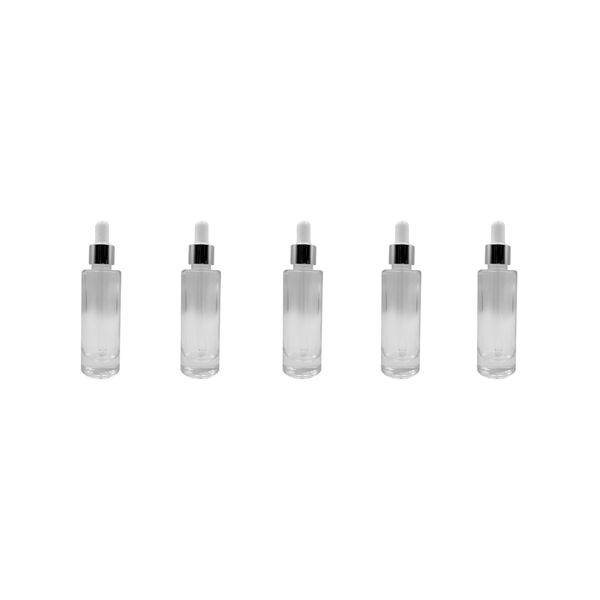 5 Pack - 30ml Clear Glass Bottles with White Dropper &amp; Silver Collar