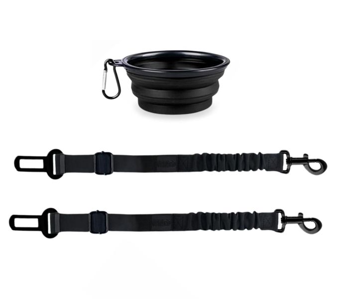 Adjustable Pet Car Seat Safety Belt with Bungee Leash and Travel Bowl
