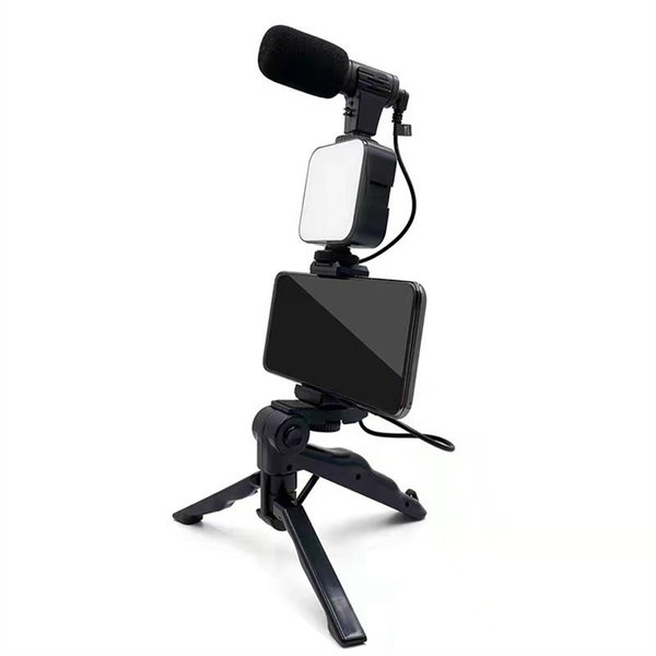 Mobile Phone Tripod Kit with Microphone Led Fill Compatible with Universal