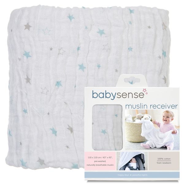 Baby Sense - Muslin Receiving Blanket - Blue