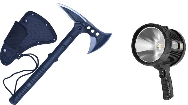 Rechargeable Spotlight And Tactical Axe Survival Tomahawk Hatchet