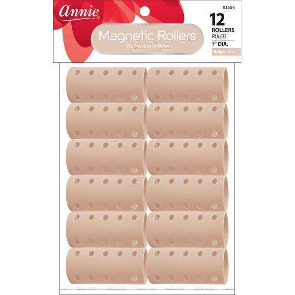 Annie Magnetic Rollers 1In 12Ct Beige- 4 Pack