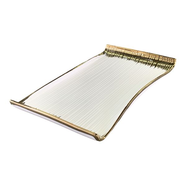 Crockery Centre White, Gold Porcelain Rectangular Salad Plate