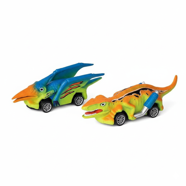 2 Pieces Dino Racer Pull Back Cars: Fun Detailed Dinosaur Toys for Kids