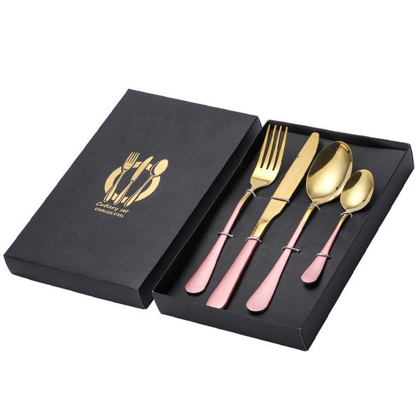 Luxury 4 Piece Stainless Steel Cutlery Set Knife Fork Spoon Golden Flatware