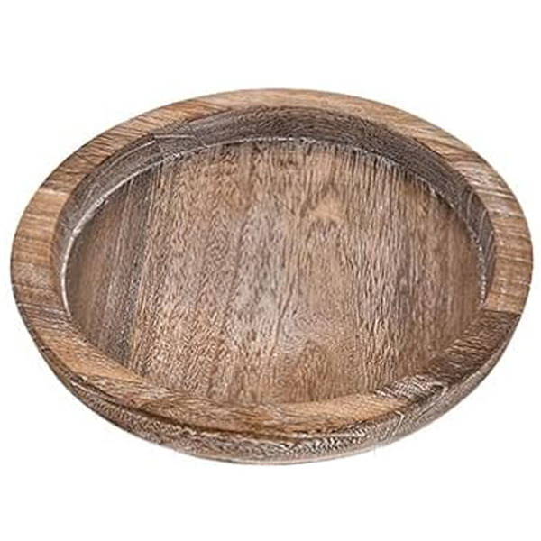 Round Wooden Serving Tray Vintage Home Decor Table Countertop Centerpiece