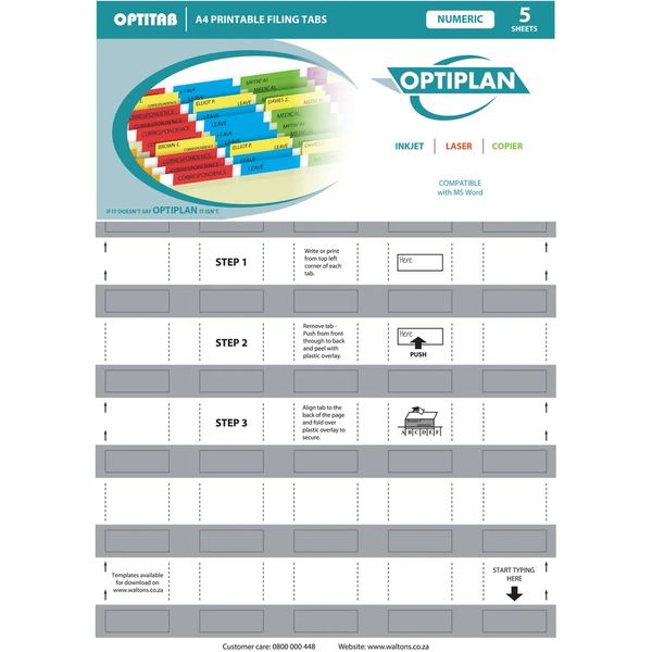 Optiplan Opti Tabs Numeric A4 40up (Pack 200) White x 2