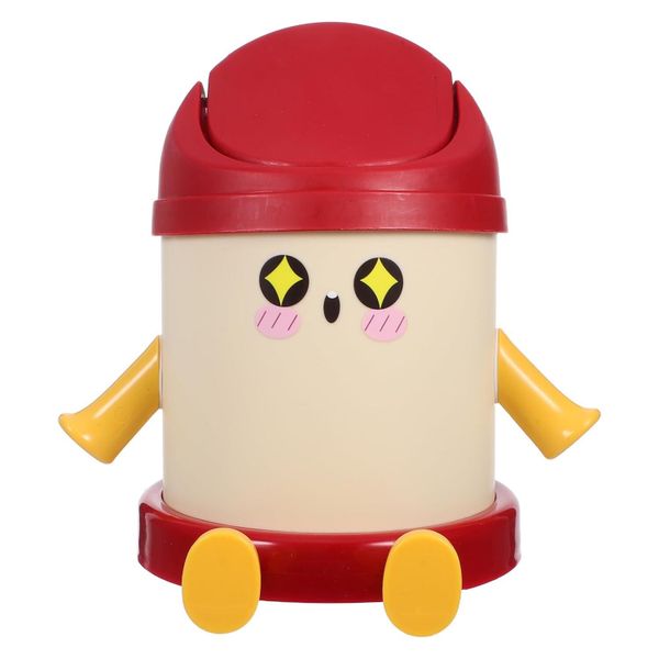 Mini Trash Can for Desk with Swing Lid, Red Desktop Waste Basket Small