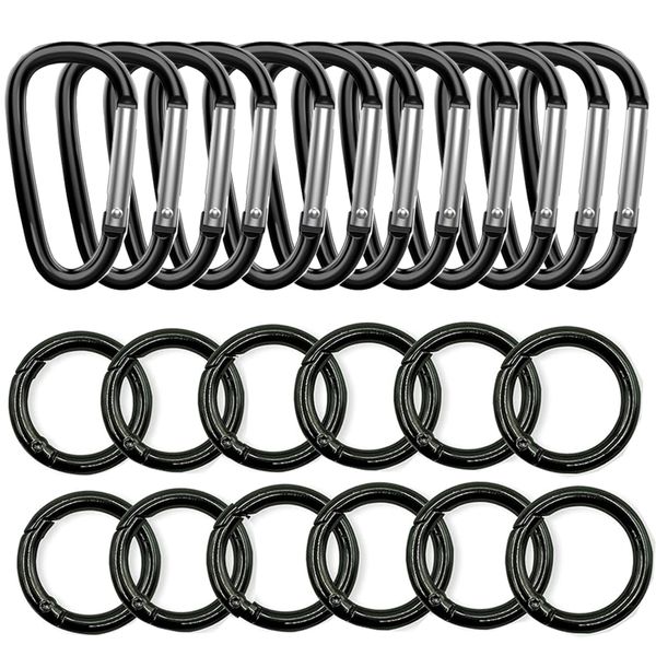24 Pack Carabiner D Ring &amp; O Rings Clip Keychain Purse Snap Hooks-12 Each