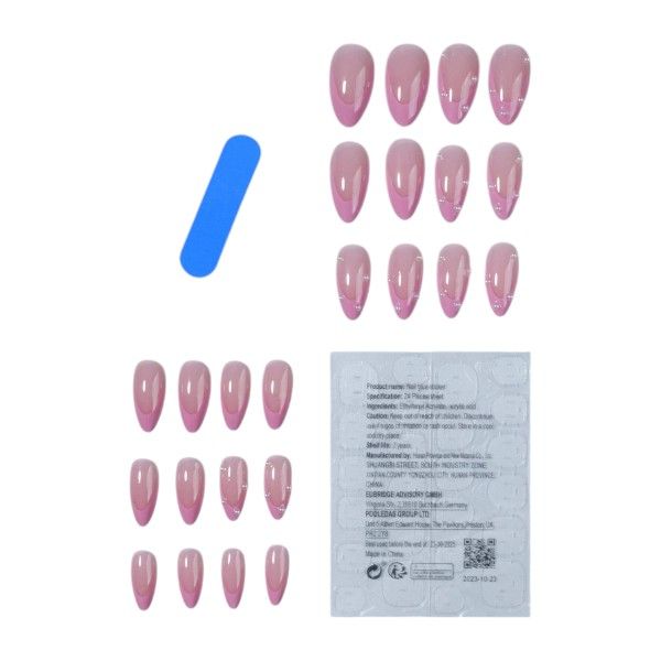 24 Piece Press On Nails Set With Gems - Gradient Pink