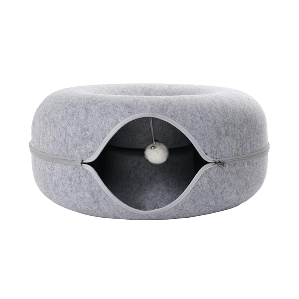 Cat Tunnel Donut Bed with Hanging Ball Toy Hideaway Cave for Play Sleep