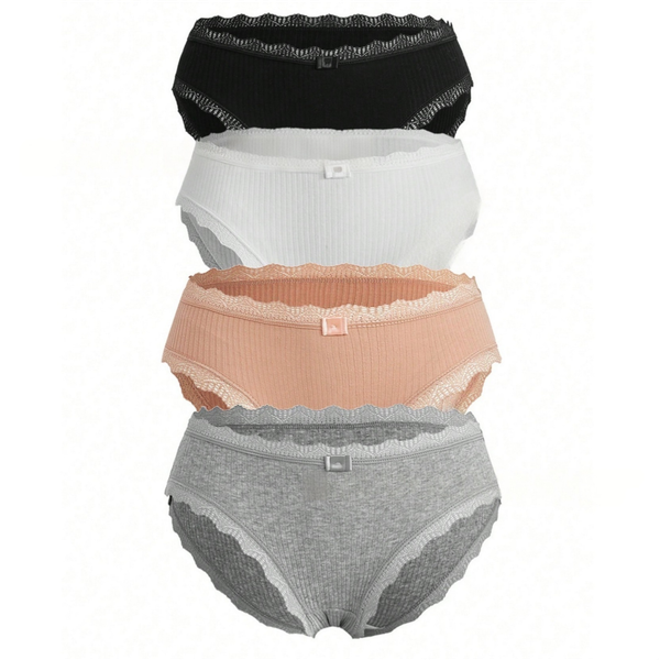 Women's Lace Trimmed Cotton Panties with Mid-Waist Design