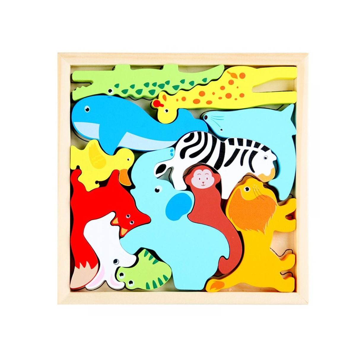 Kids Wooden Animal Puzzle Learning Educational Toy Game Set 12 Pieces