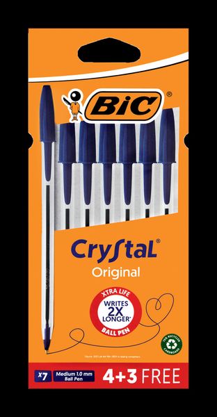 BIC Crystal Medium Xtra Life Ballpoint Pens - Blue (Blister of 4+3)