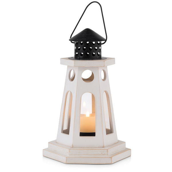 Small Lantern Candle Holder Vintage Distressed Wood &amp; Metal Holder