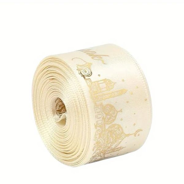 Eid Mubarak Ribbon in beautiful Gold and Cream Design - 5 Yards