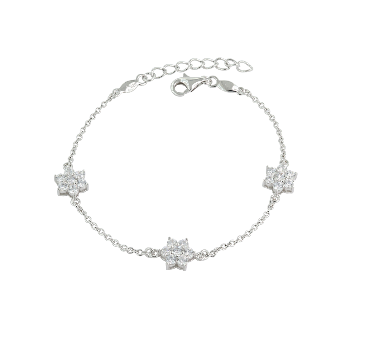Art Jewellers 925 Sterling Silver C.Z Flower Charm Bracelet Shop