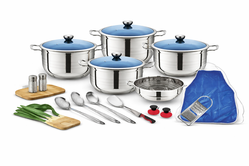 25 Piece Stainless Steel Pot Set with Glass Lids, Steamer &amp; Kitchen Tools
