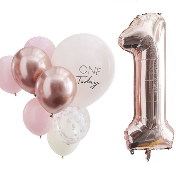 Mix It Up - Pink &amp; Rose Gold 1st Birthday Balloons