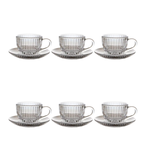 Transparent Modern 6-Piece Crystal Tea Cup and Saucer Set - 240ml