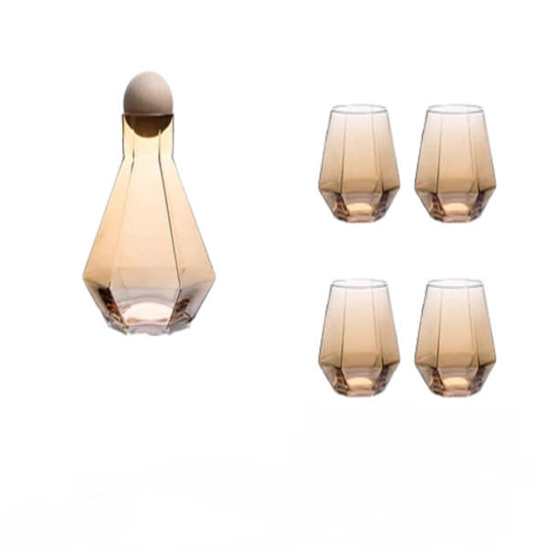 Set of 5 Glass Decanter &amp; Whiskey Glass - Brown