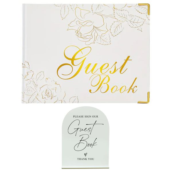 Gold Foiled Rose Wedding or Function Guest Book and Sign Set