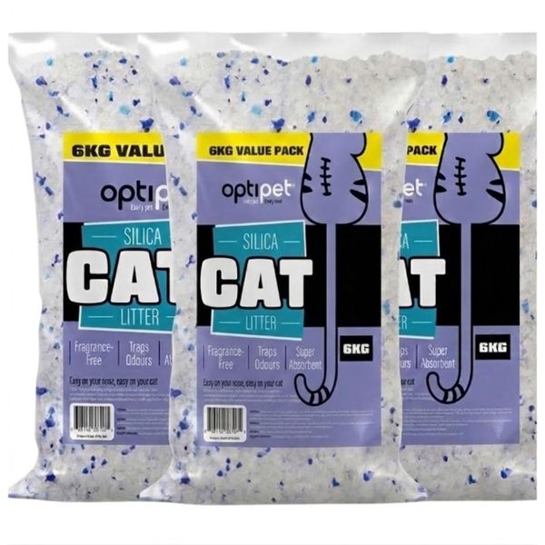 Optipet Silica Cat Litter - 6kg x 3 Value Pack | Odour Control, Low Dust
