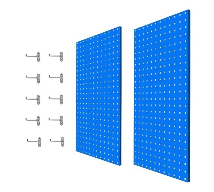 New Elements 2 x Wall Mounted Garage Steel Pegboard Panels & 10 Hooks Set