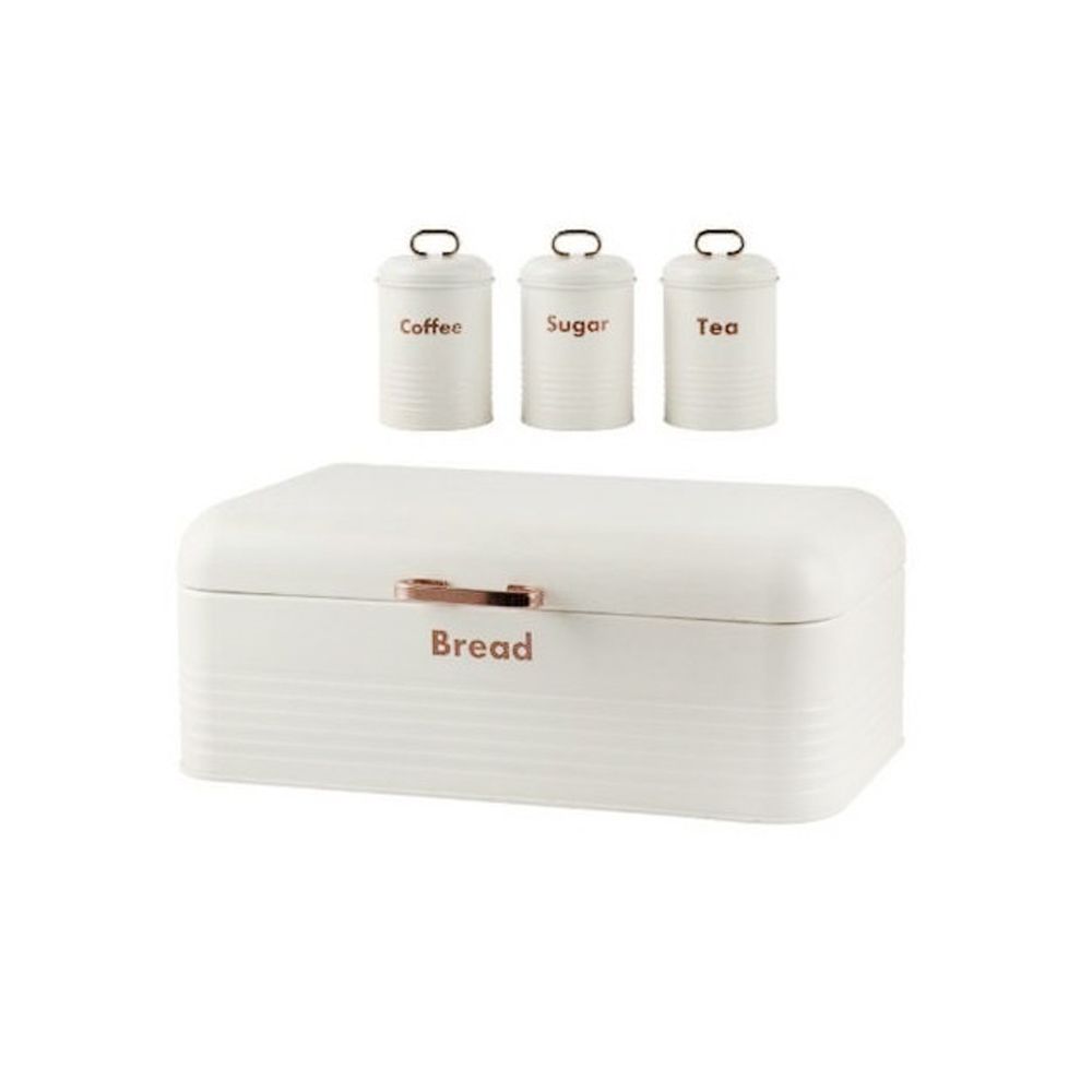 Upstairs Homeware Retro Bread Bin and Canister Set Set of 4 White