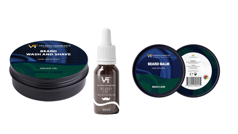 Vfusion Cosmetics- Argan Oil &amp; JoJoba - Beard wash &amp; shave, Beard Balm &amp; Oil