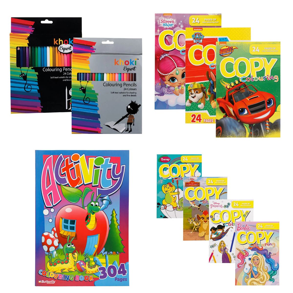 Book Activity 304p, Nickelodeon & Disney Copy Books, Pencil Crayons