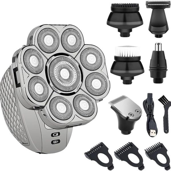 9 Blades Waterproof Rotary Beard Nose Hair Trimmer Kit Head Shaver for Men