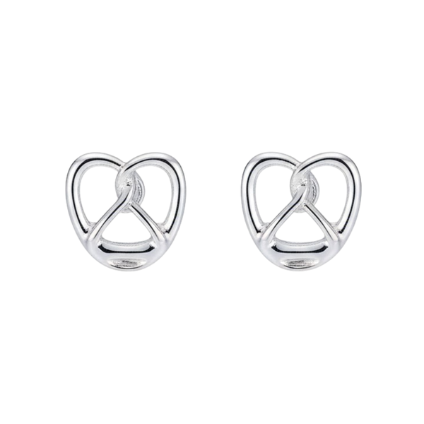 Dainty Open Knot Love Pretzel Heart Studs - Silver