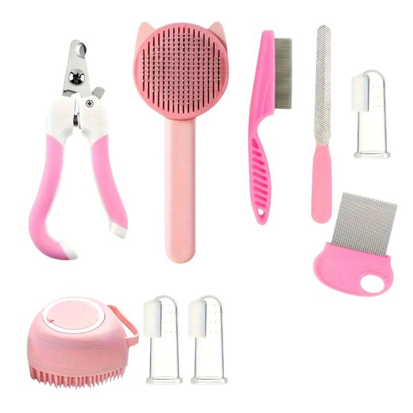 Pet Grooming Kit - 9-Piece Set - Pink