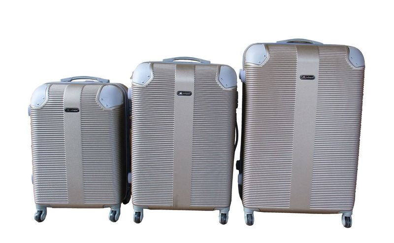ABS Luggage Set-Hard Shell, Spinner Wheels, Built-in Lock, Cream/Gray - 3-Piece