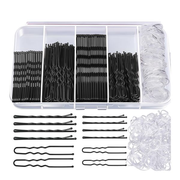 Kingdushi 300pack Bobby Pins &amp; U Hair Pins Set with Clear Bands Box