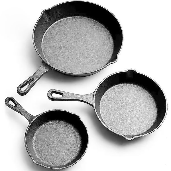 Cast Iron Crockery Skillet Pan Set, Saute Fry Pan kitchen cookware