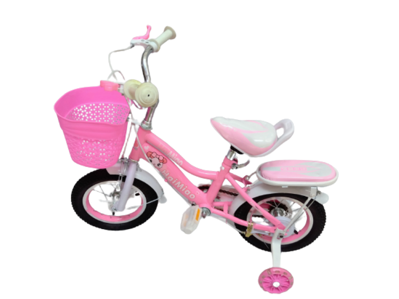 Pink Miao Bicycle For Girls With Pink Basket And White Mud Flaps