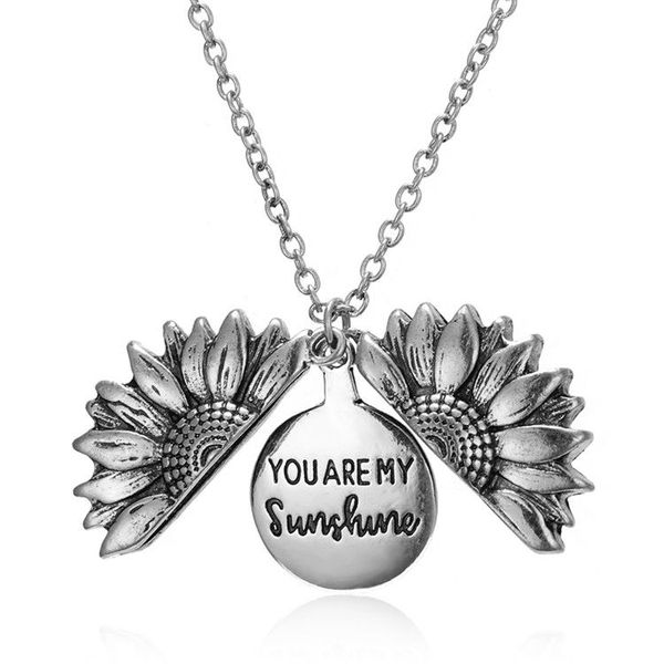 Sunflower Necklace Locket - You are My Sunshine - Silver