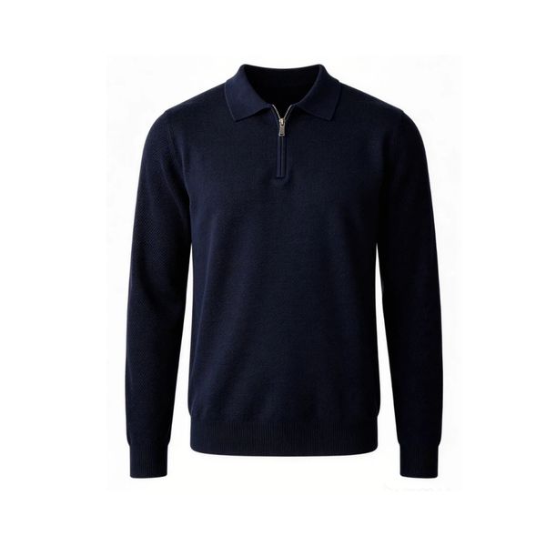 Men's Half-Zip Polo Sweater -Soft Warm Durable Wool Blend for Office Daily