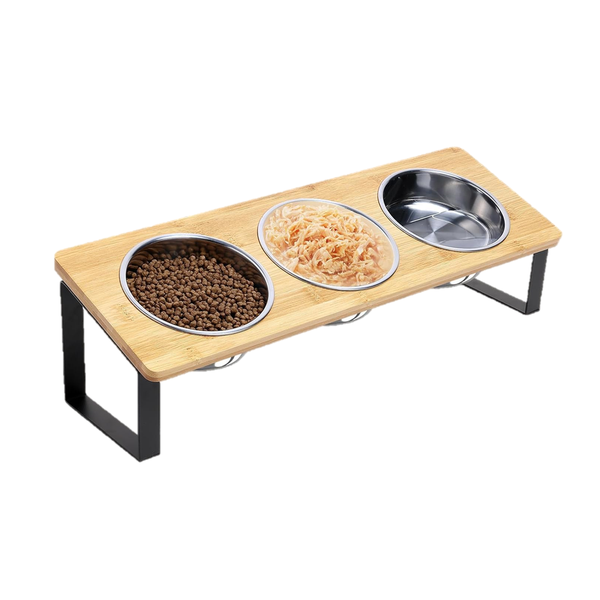 Ergonomic Elevated Cat Feeding Station with Three Stainless Steel Bowls
