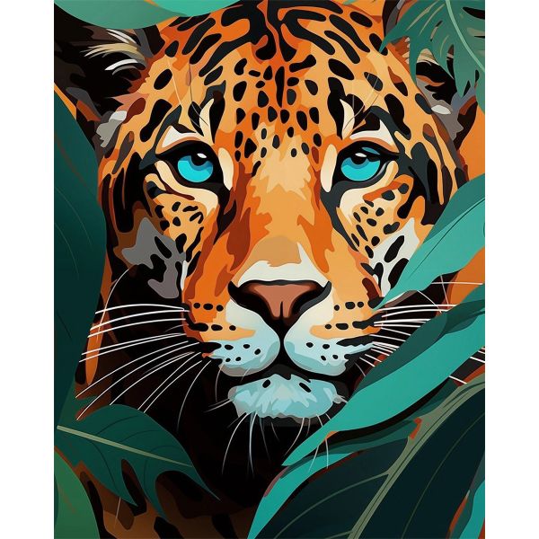 Artikon Paint By Numbers DIY 40cmx50cmx2cm - Leopard Blue Eye in Jungle