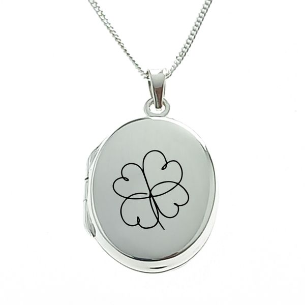 4 Leaf Clover Sterling Silver Locket with Chain